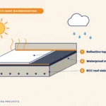 Cross-section illustration of concrete roof waterproofing layers