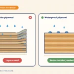 Regular plywood swelling with water compared with resin-bonded sealed waterproof plywood
